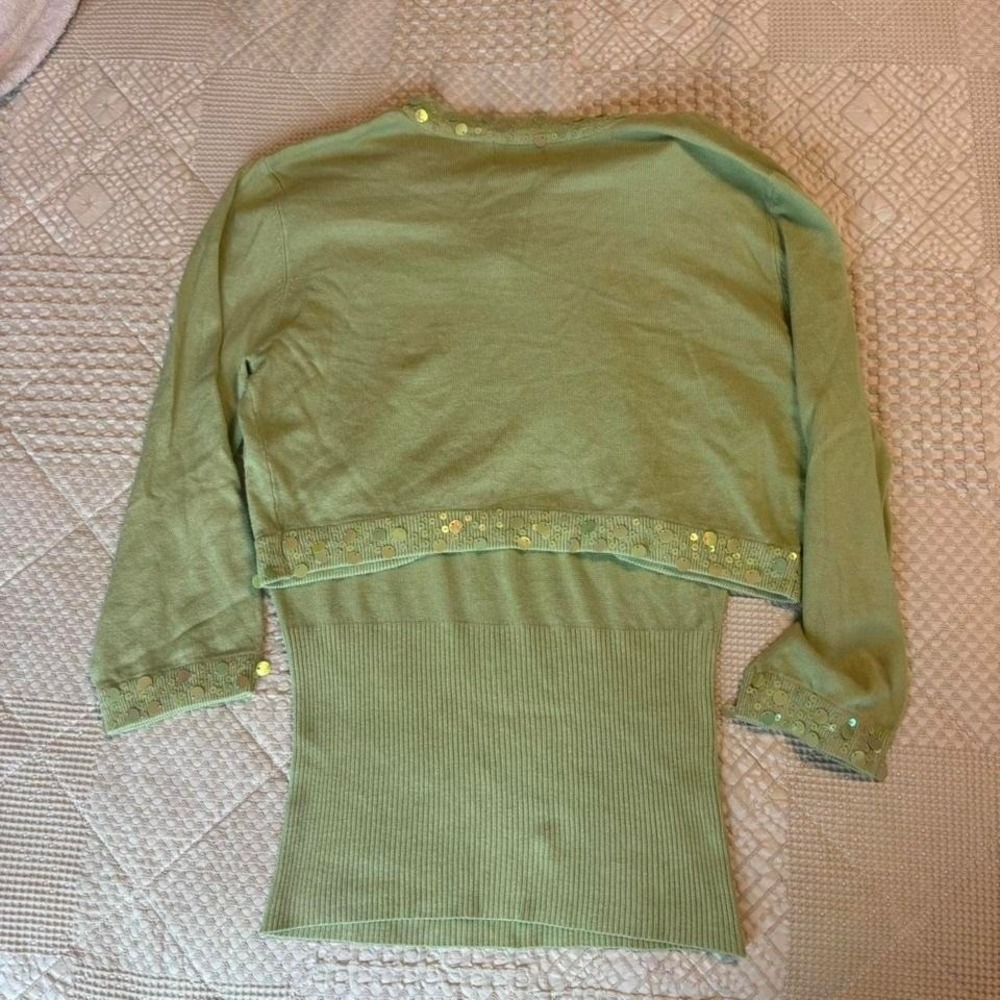 90s Pastel Green sequin long sleeve tank top with matching cardigan - Picture 6 of 7